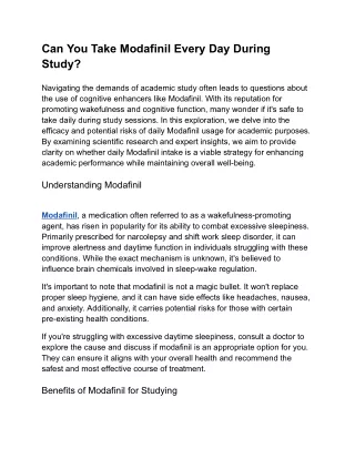 Can You Take Modafinil Every Day During Study_