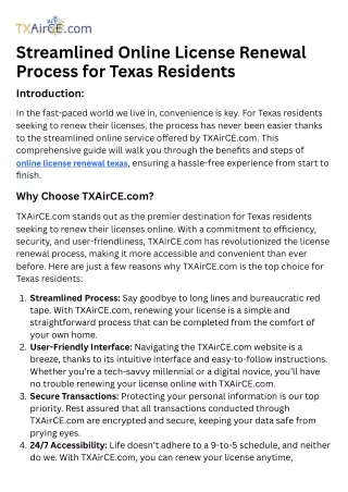 Streamlined Online License Renewal Process for Texas Residents