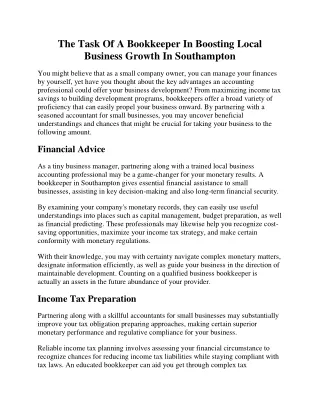 The Task Of A Bookkeeper In Boosting Local Business Growth In Southampton