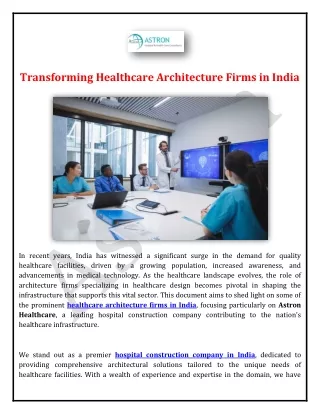 Transforming Healthcare Architecture Firms in India