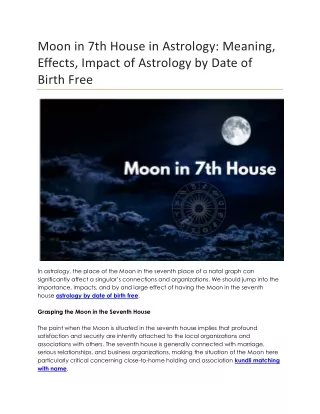 Moon in 7th House in Astrology Meaning, Effects, Impact of Astrology By Date of Birth Free