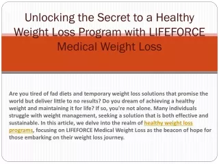 Unlocking the Secret to a Healthy Weight Loss Program with LIFEFORCE Medical Weight Loss