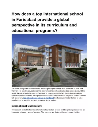 How does a top international school in Faridabad provide a global perspective in its curriculum and educational programs