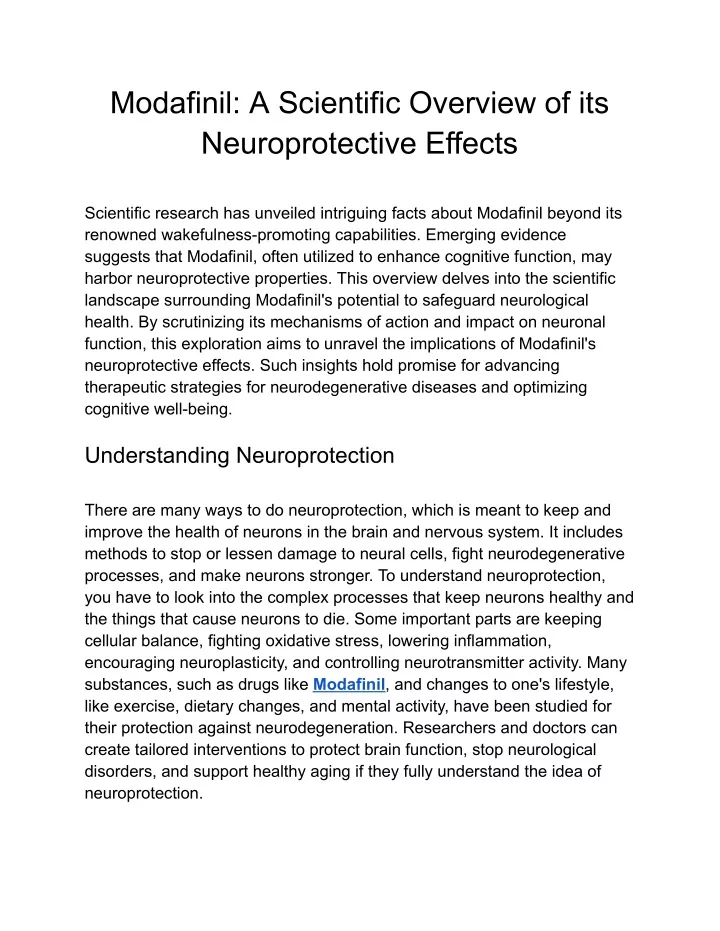 modafinil a scientific overview