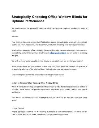 Strategically Choosing Office Window Blinds for Optimal Performance