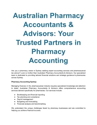 Australian Pharmacy Accountants & Advisors_ Your Trusted Partners in Pharmacy Accounting