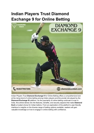 Indian Players Trust Diamond Exchange 9 for Online Betting