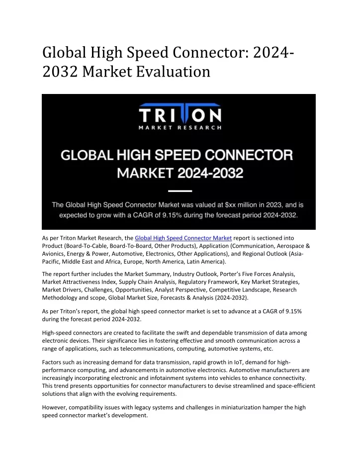 global high speed connector 2024 2032 market