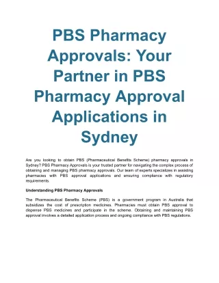 Professional PBS Approved Pharmacy Consultants