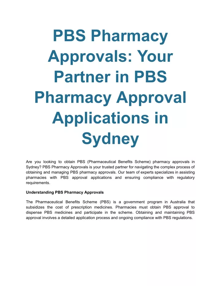 pbs pharmacy approvals your partner