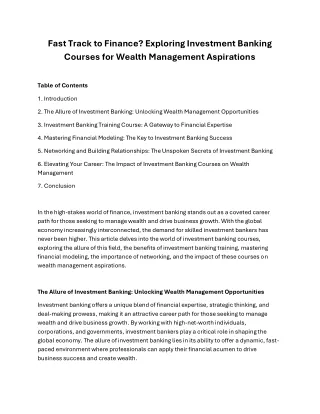 Understanding of Wealth Management