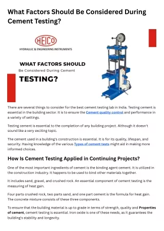 What Factors Should Be Considered During Cement Testing