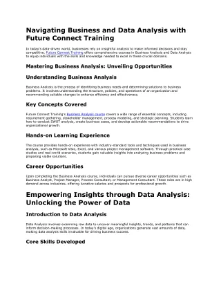 Navigating Business and Data Analysis with Future Connect Training