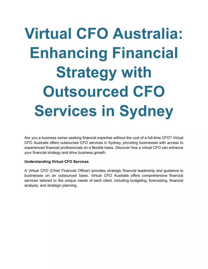 virtual cfo australia enhancing financial