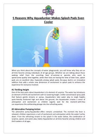 Empex Watertoys® - 5 Reasons Why Aquadunker Makes Splash Pads Even Cooler