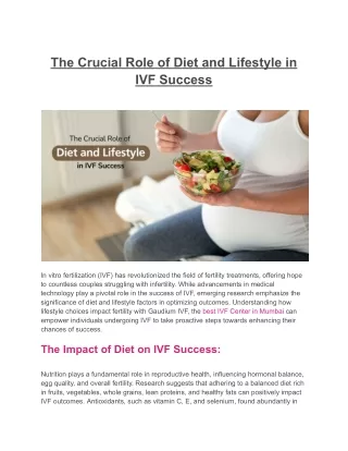 The Crucial Role of Diet and Lifestyle in IVF Success