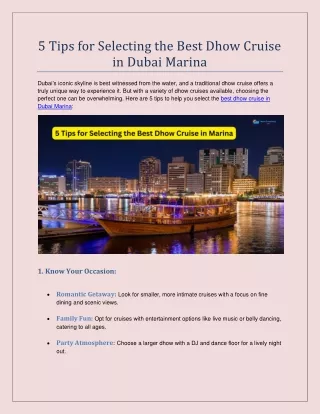 5 Tips for Selecting the Best Dhow Cruise in Dubai Marina