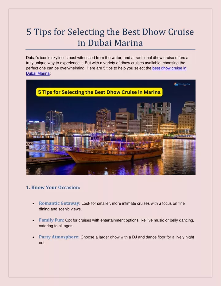 5 tips for selecting the best dhow cruise