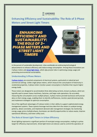 Enhancing Efficiency and Sustainability The Role of 3-Phase Meters and Street Light Timers