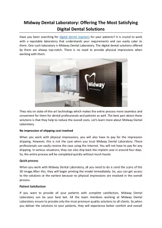 Midway Dental Laboratory: Offering The Most Satisfying Digital Dental Solutions