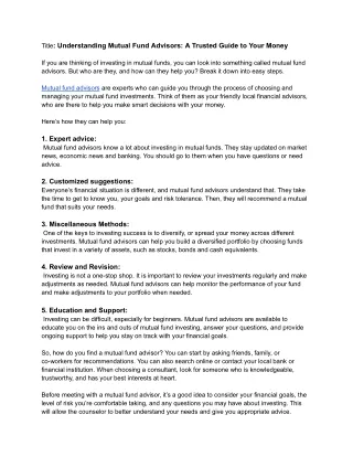Understanding Mutual Fund Consultants_ Your Money's Trusted Guides