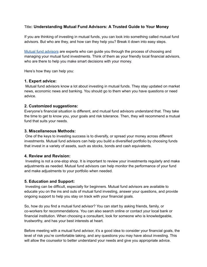 title understanding mutual fund advisors