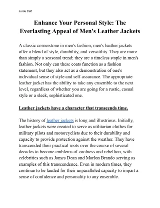 Enhance Your Personal Style_ The Everlasting Appeal of Men's Leather Jackets