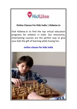 Online Classes For Kids India  Kidwise.in