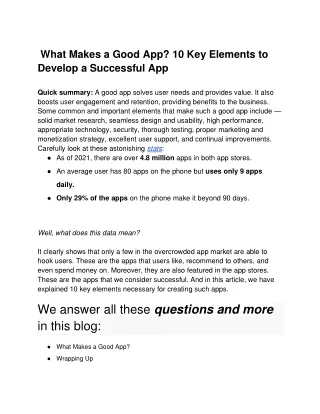 What Makes a Good App? 10 Key Elements to Develop a Successful App