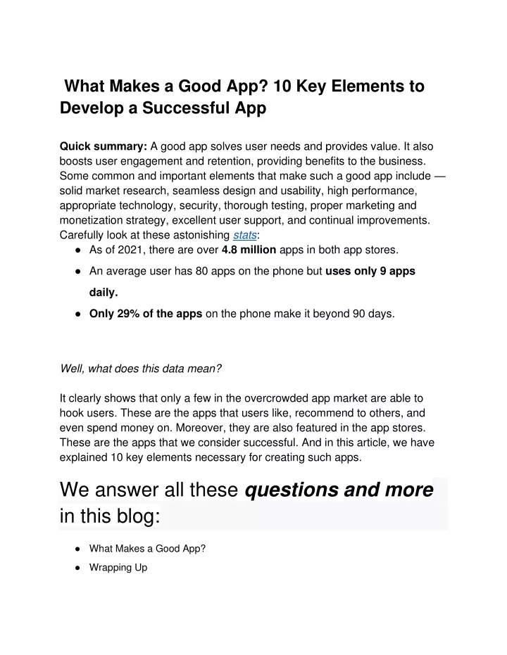 what makes a good app 10 key elements to develop