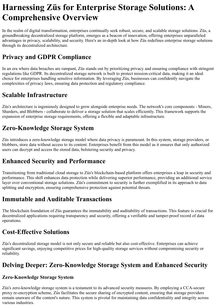 harnessing z s for enterprise storage solutions