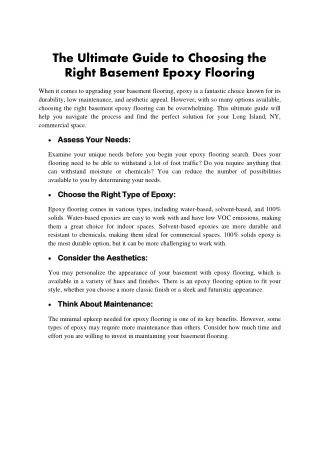 The Ultimate Guide to Choosing the Right Basement Epoxy Flooring