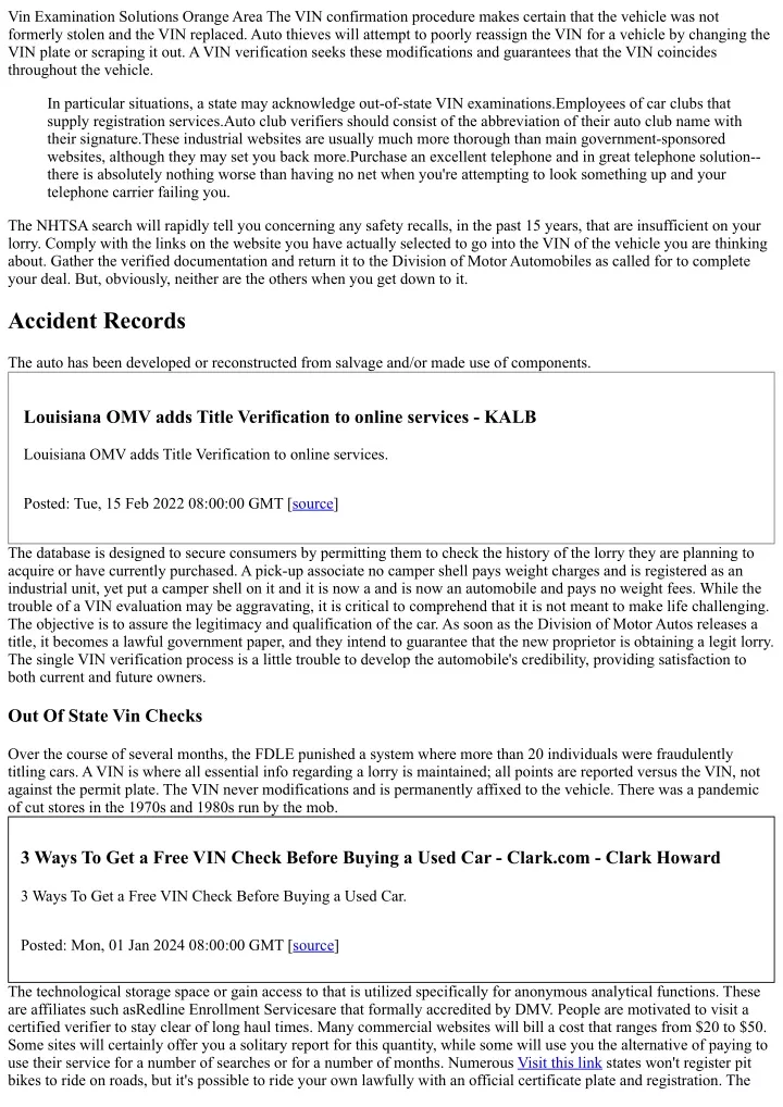 vin examination solutions orange area