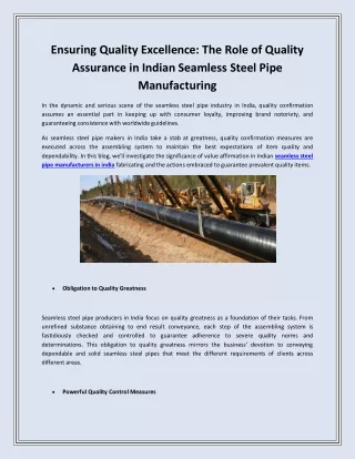 Ensuring Quality Excellence: The Role of Quality Assurance in Indian Seamless St