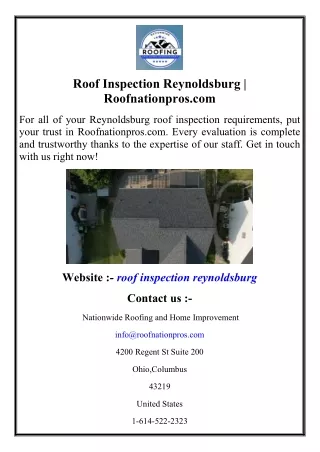 Roof Inspection Reynoldsburg  Roofnationpros.com