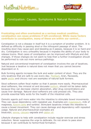 Constipation Causes, Symptoms & Natural Remedies
