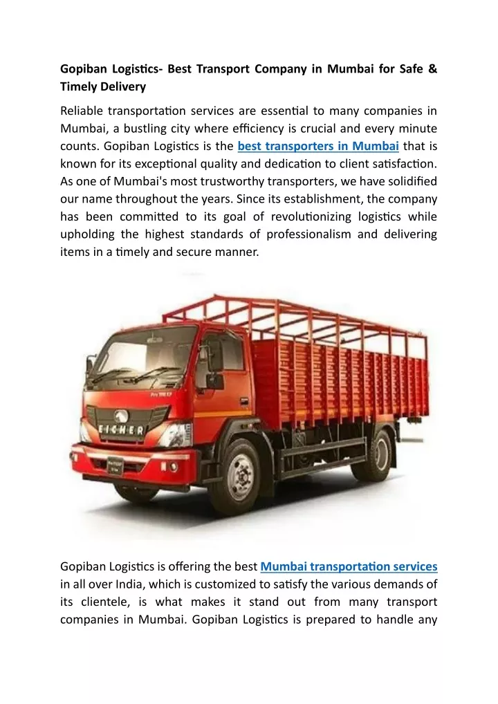 gopiban logistics best transport company