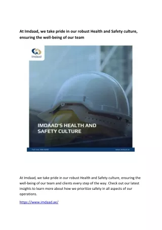At Imdaad, we take pride in our robust Health and Safety culture