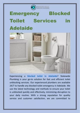 Emergency Blocked Toilet Services in Adelaide