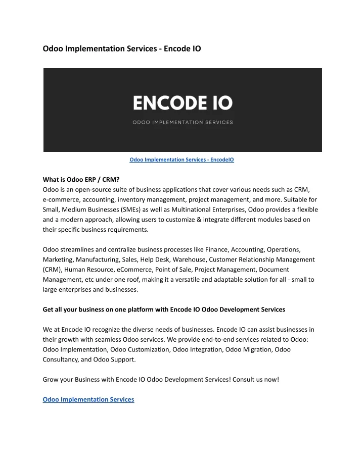 odoo implementation services encode io