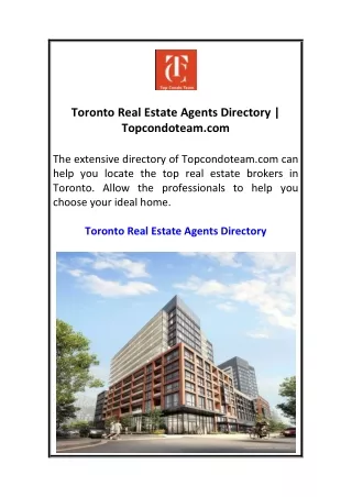 Toronto Real Estate Agents Directory Topcondoteam.com