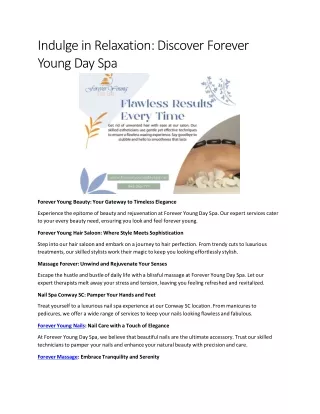 Indulge in Relaxation: Discover Forever Young Day Spa