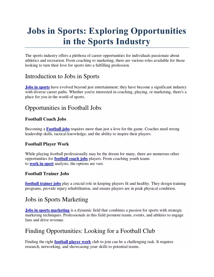 jobs in sports exploring opportunities