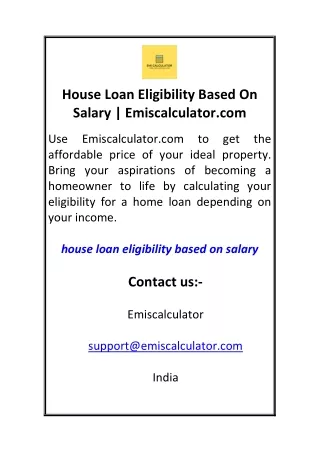 House Loan Eligibility Based On Salary  Emiscalculator.com