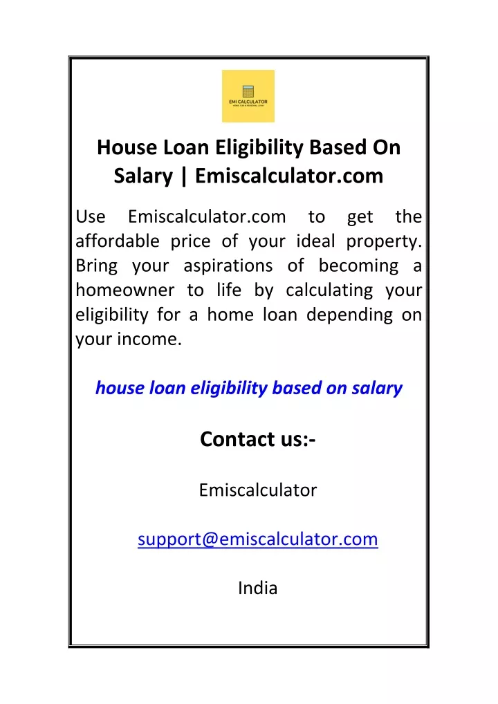 house loan eligibility based on salary