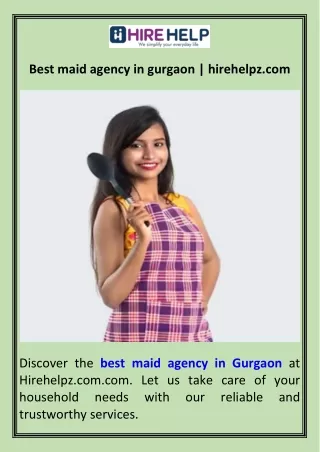 Best maid agency in gurgaon  hirehelpz.com