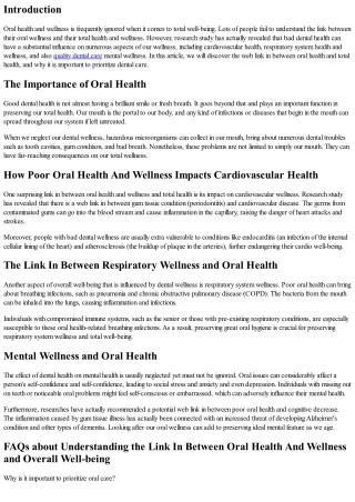 Recognizing the Web Link Between Oral Health And Wellness and General Well-being