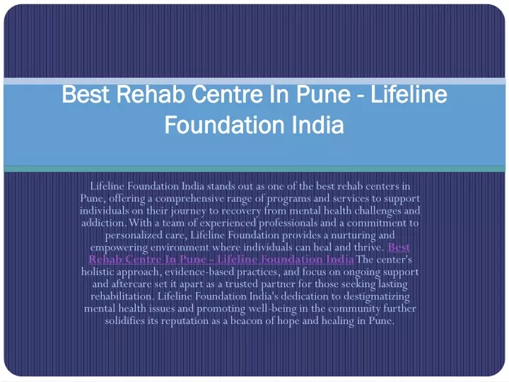 best rehab centre in pune lifeline foundation india