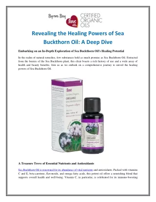 Revealing the Healing Powers of Sea Buckthorn Oil