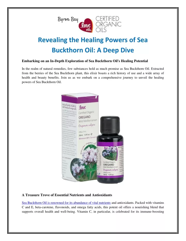 revealing the healing powers of sea buckthorn
